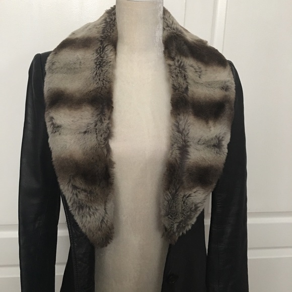 Vintage Sexy super soft lamb leather long coat removable fur collar size 2 - Picture 9 of 16